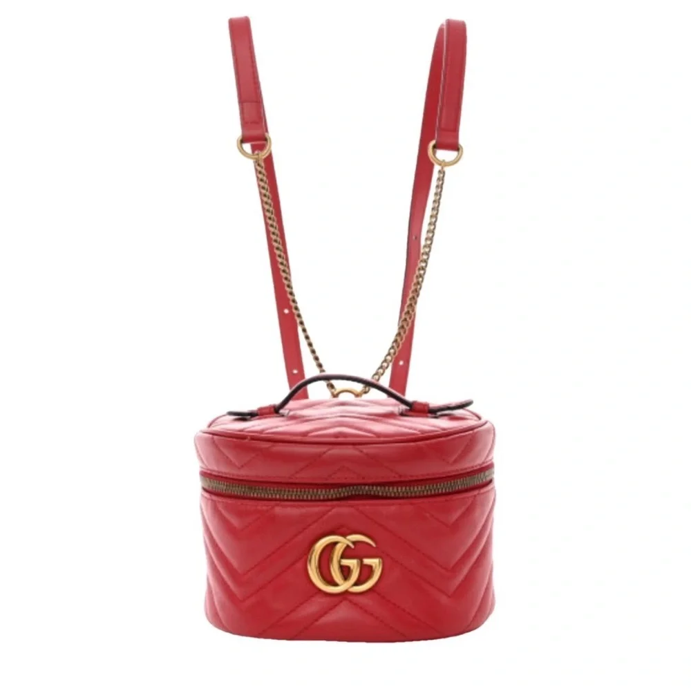 Gucci | Bags | Gucci Red Leather Backpack With Gold Accents  display picture 3